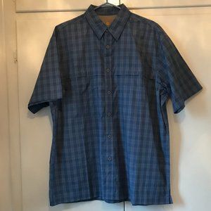 GH Bass Earth Blue Plaid Short Sleeve Two Pocket Men's Shirt Large